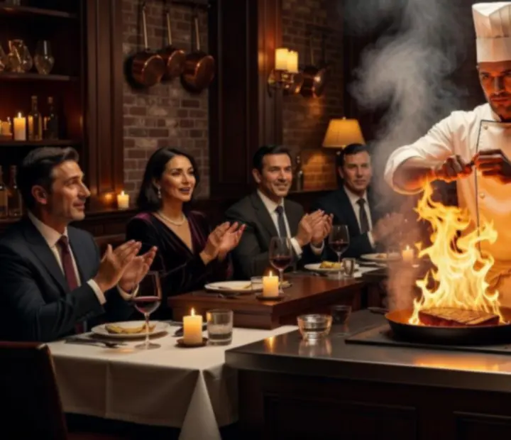Szef Kuchni przygotowujący dania podczas pokazu live cooking w restauracji Pola Strovia.
